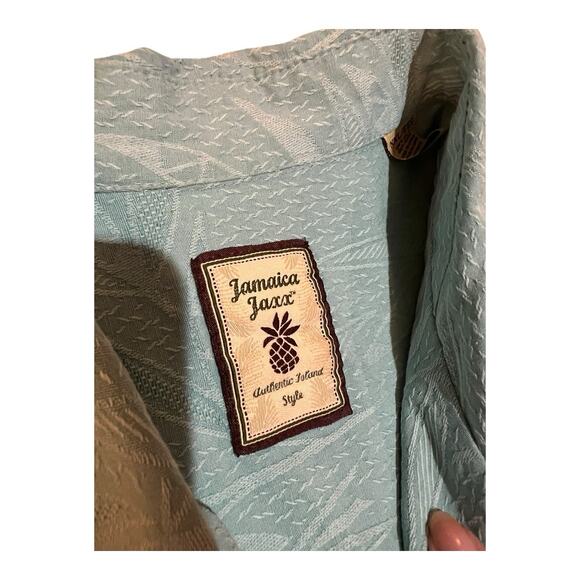 Jamaica Jaxx Blue Embossed 100% Silk Hawaiian Shirt Size XXL Aloha - Picture 11 of 12